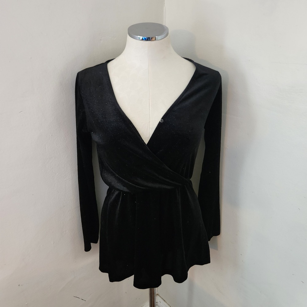 H&M Divided Black Glitter Velvet Long Sleeve‎ Surplice Romper Size 2